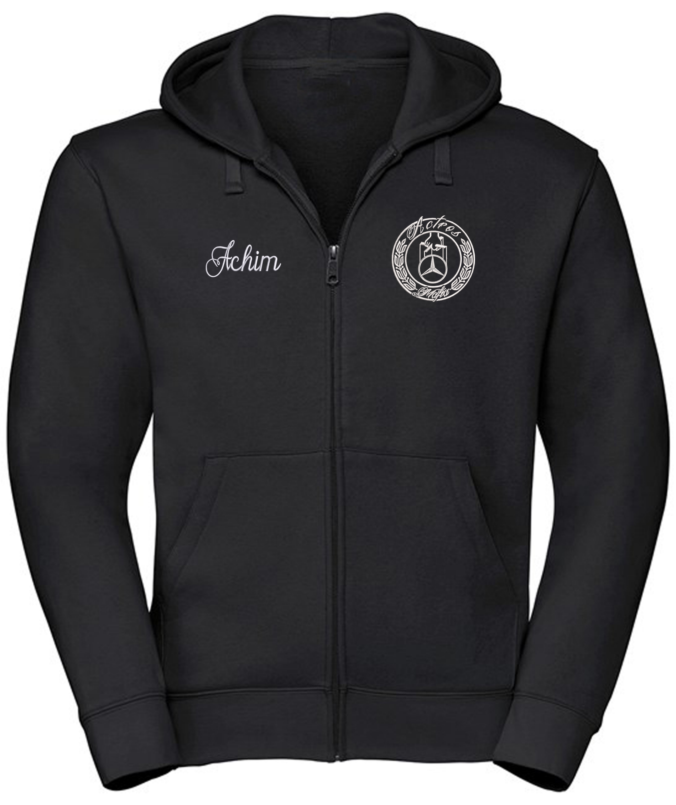 "AM" ZIP Hoodiejacke bis 5XL - Stick + Name