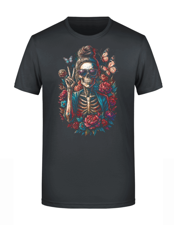 1608_Esqueleto Estiloso e Flores Motiv 1608 - T-Shirt oder Hoodie mit gerastertem Digitaldruck