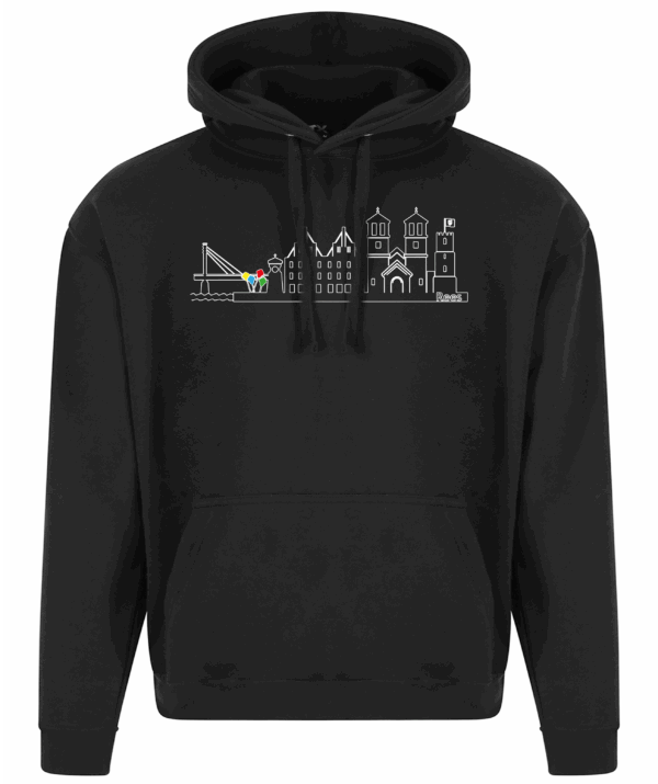 Hoodie Stadt Rees mit Stadtbild als Kontur - Druck