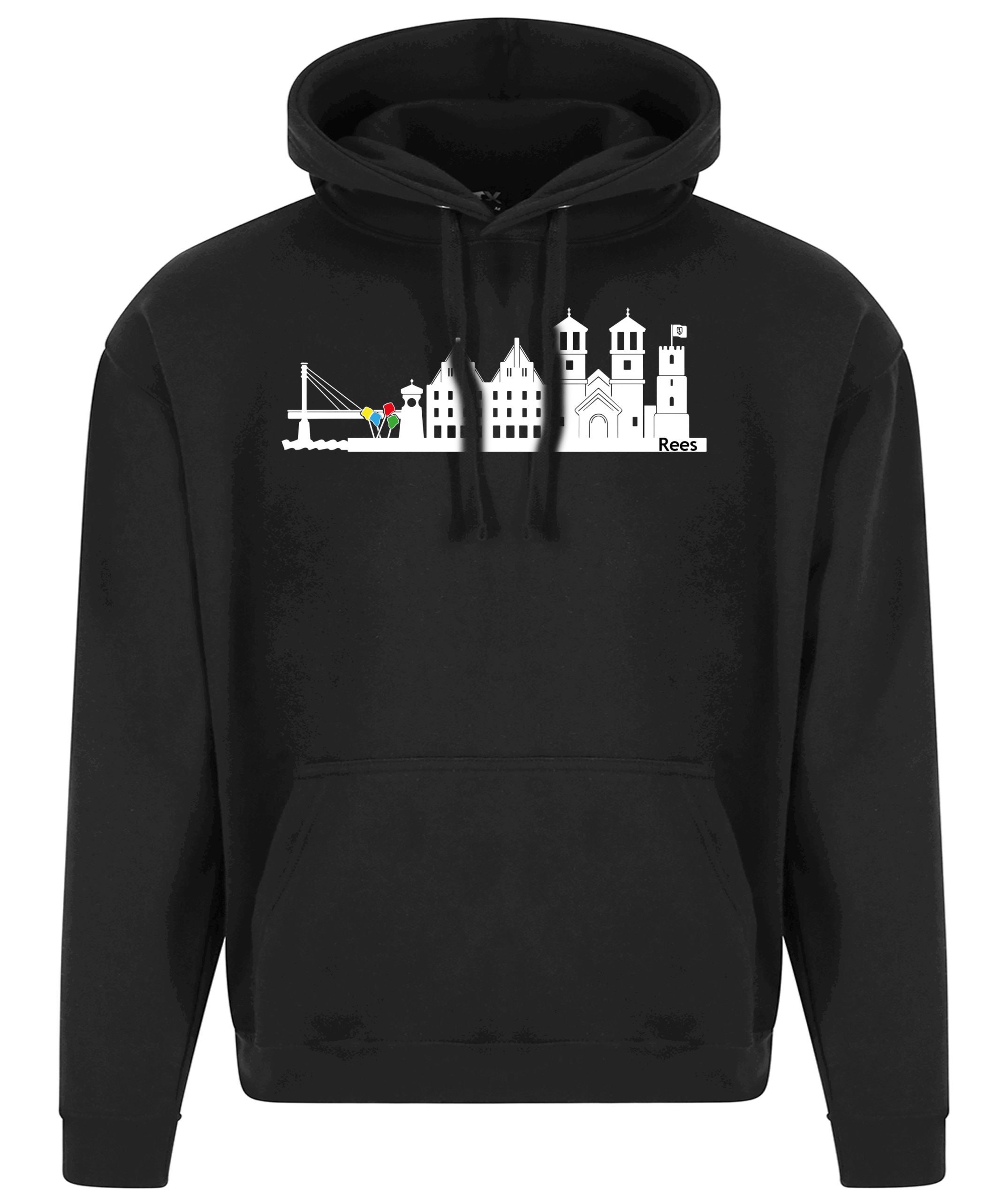 Hoodie Stadt Rees mit Stadtbild, Druck als Vollfarbe