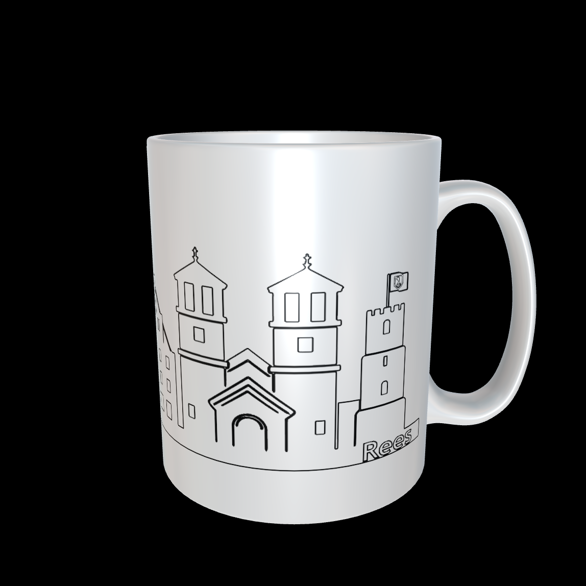 Tasse mit der Silhouette der Stadtansicht - Kontur
