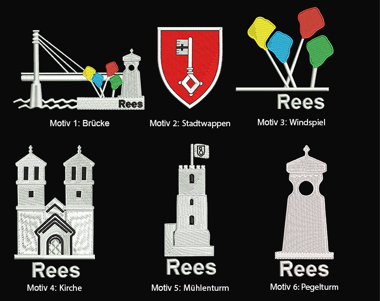 T-Shirt "Stadt Rees" - 6 verschiedene Motive in Stickoptik