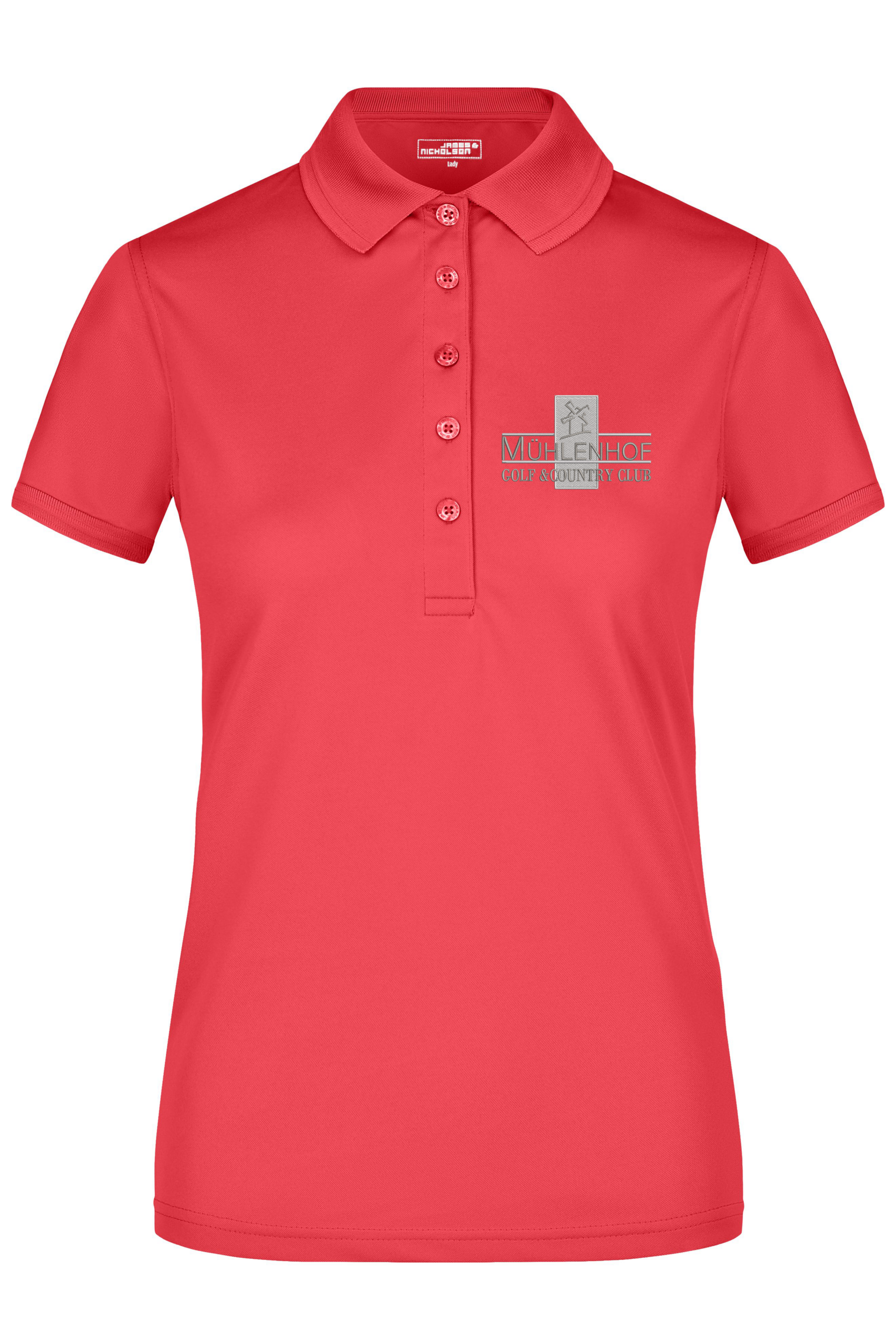 Funktionspolo Damen - S bis 2XL, Druck in Stickoptik